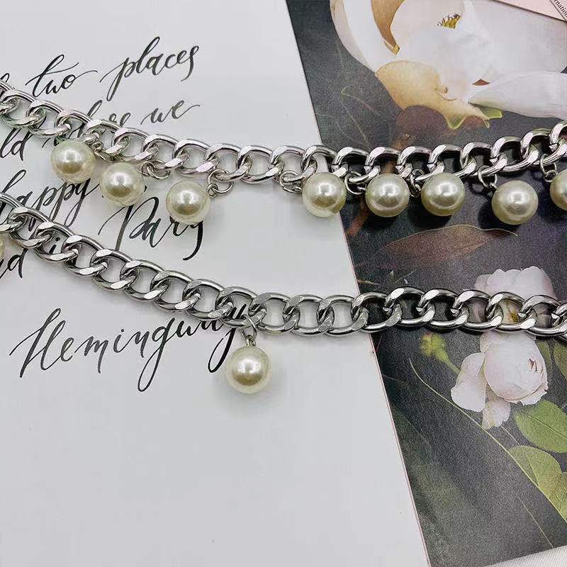 European and American Simple Pearl Hanging Waist Chain Women's Accessories Skirt New Metal Chain Sweater Waist-retracting Body Chain
