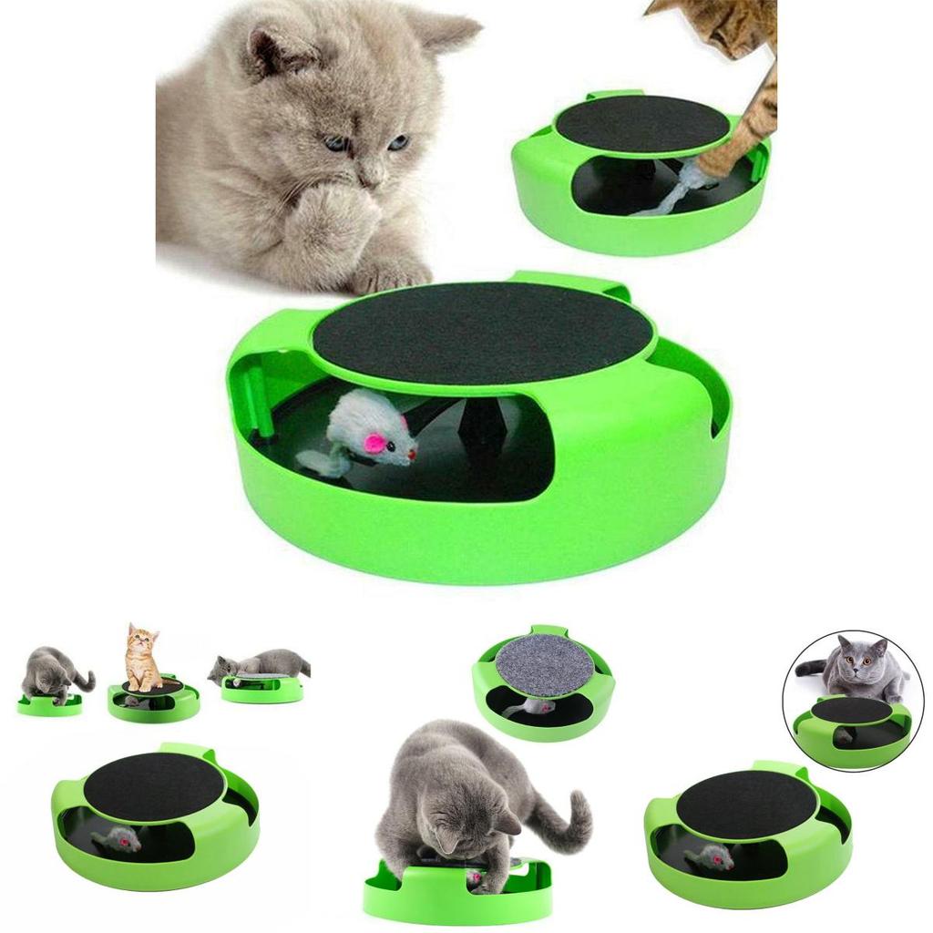 Vibrant Green Cat Toys Interactive With Running Mice And Handy Scratching Pad