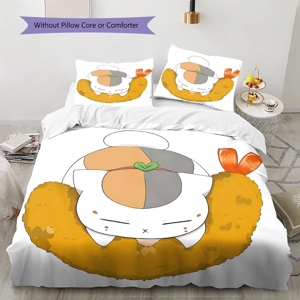 Nyanko Sensei Pattern Bedding,Quilt Set Quilt Cover Pillowcase Home Birthday Gift (1 * duvet cover + 2 * pillowcase, without core)