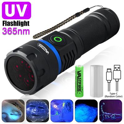High Power 6LED 365nm UV Flashlight Rechargeable Torch Curing Cat Dog Stain Marker Money Scorpion Fluorescent Check Lamp Torch