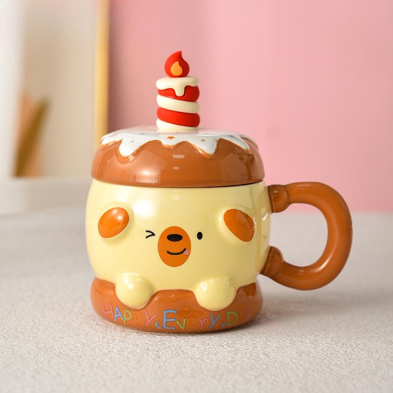 Birthday Gift Cake Cup Cute Mug Girls High Value Ceramic Cup Children's Design Sense Niche with Cover