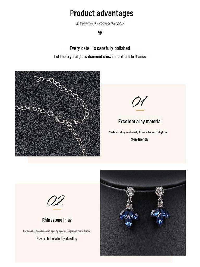 2022 Summer Retro Crystal Necklace & Earrings Set - European & American Fashion