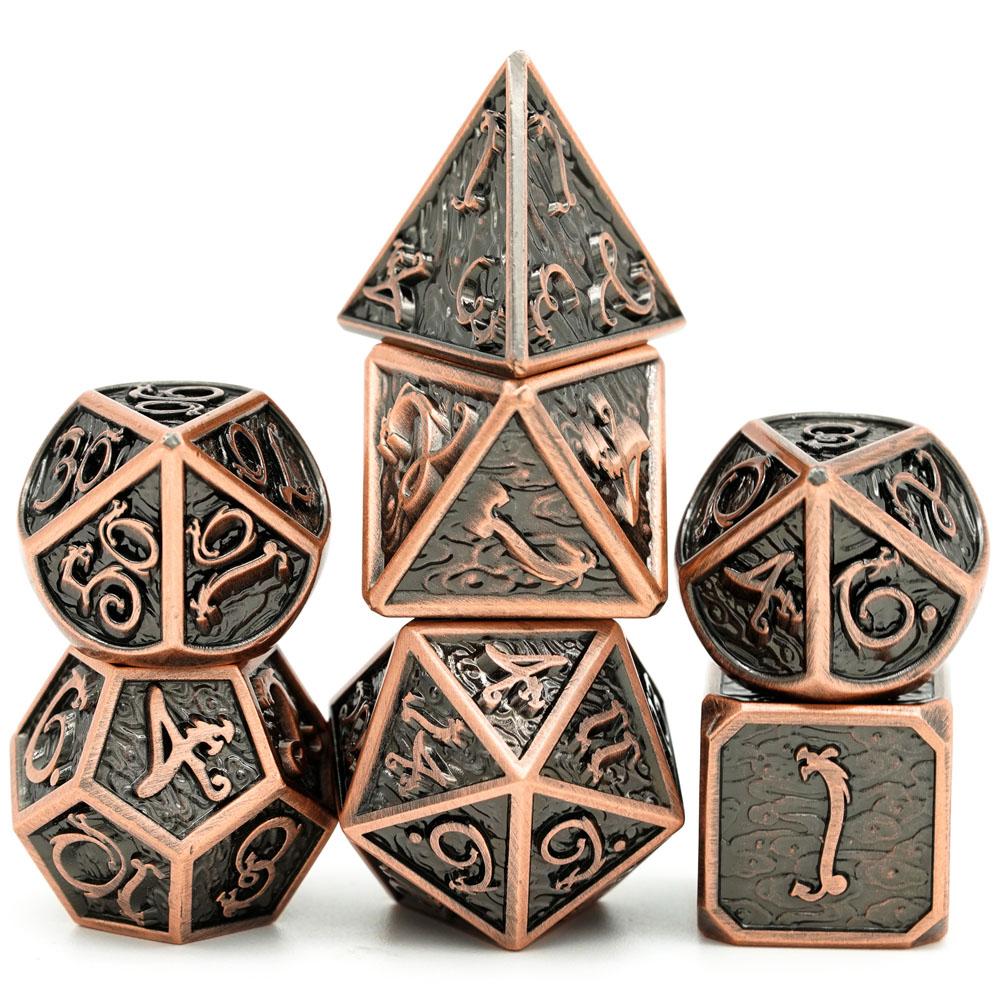 Cusdie Dragon Font DND Dice Metal, Auspicious Cloud, 7Pcs Polyhedral Dice Set, for D&D Role Playing Game Pathfinder Board Games