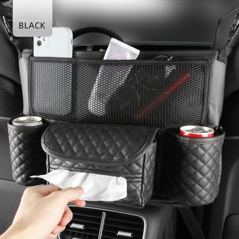 Car Seat Purse Handbag Holder Leather Pocket for Document Phone Storage Barrier of Backseat Kids Pet Fits Most Vehicles
