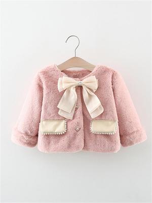 Cappotto invernale da bambina in lana sintetica con maniche lunghe e fiocco - Caldo capospalla invernale