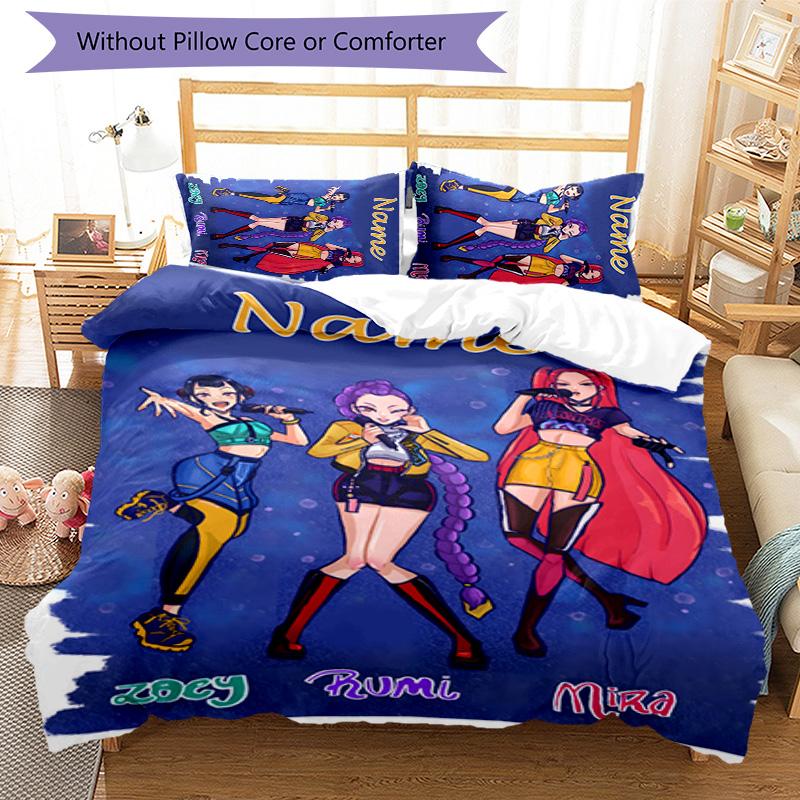 3pcs KPop Demon Hunters30 Cover Set - Personalized Name, HD Printed Bedding with 1 Cover and 2 Pillowcases - Perfect for Home Decor, Easy Care