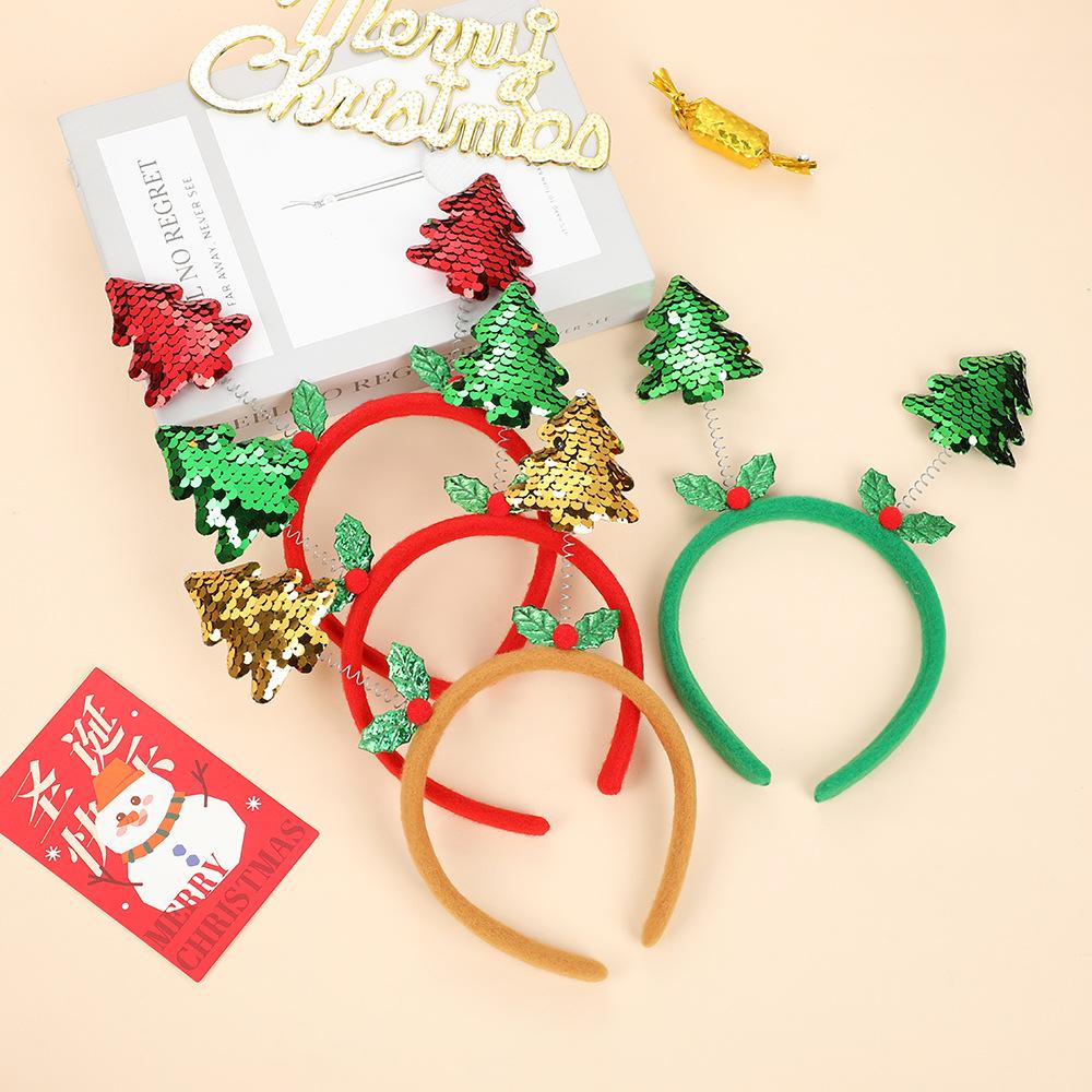 Weihnachtsdekoration Stirnbänder mit Wendepailletten Weihnachtsgeschenke Baum Stirnbänder Kinder Erwachsenen Stirnbänder Haaraccessoires