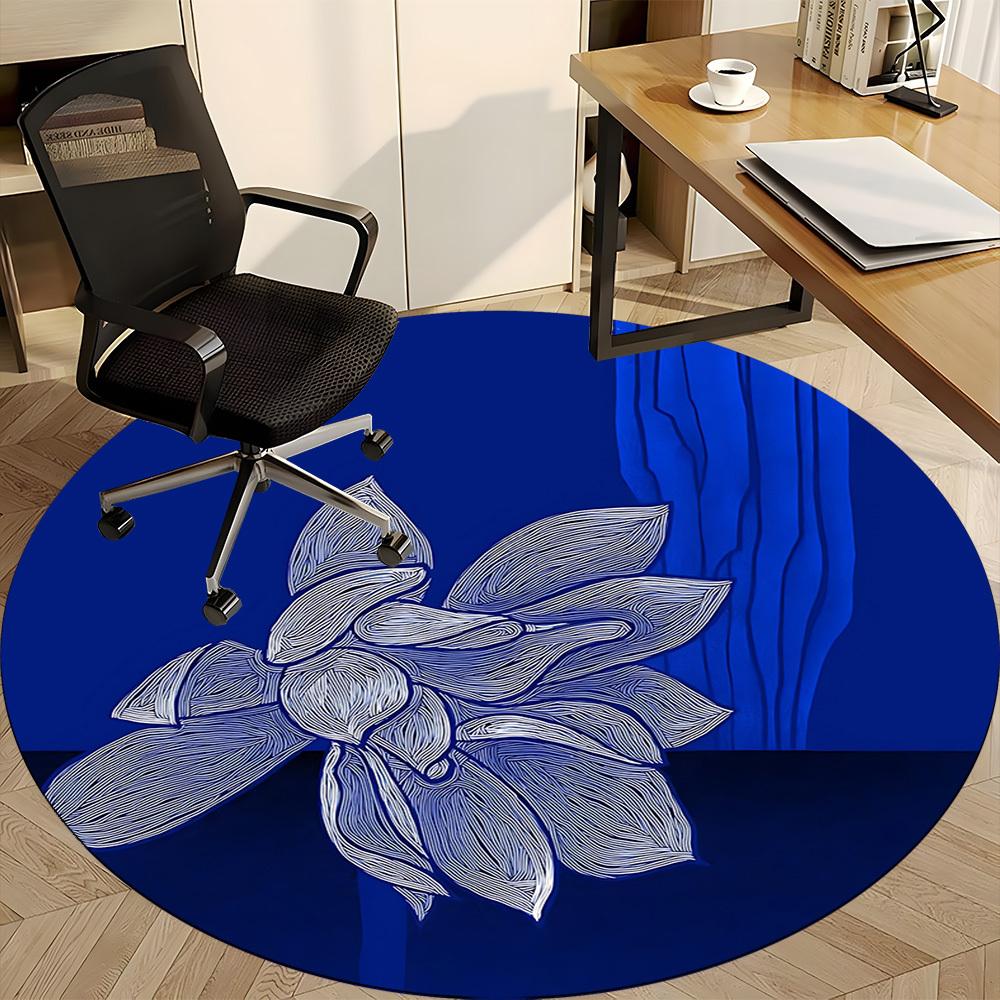 1pc Floral Design Office Round Area Rug, Mat Suitable For Office, Under Office Chairs Bedroom Living Room Home Decor, Room Deco