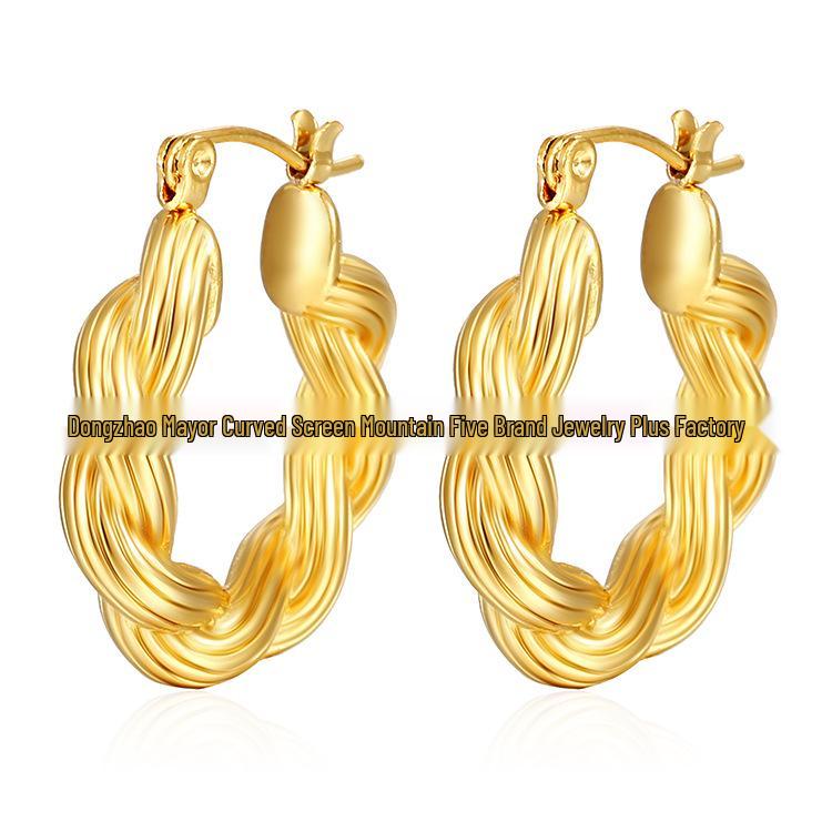 18k Gold Minimalist Twisted Hoop Earrings - European & American Style