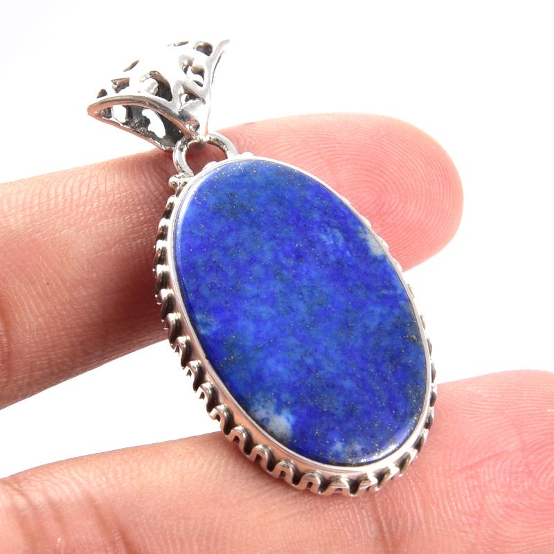 Natural Lapis Lazuli Gemstone 925 Solid Sterling Silver Gift Pendant 1.7" A7n48
