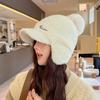 Solid Color Knitted Baseball Cap Windproof Pompom Plush Beanie Warm Earmuffs Cap  Winter