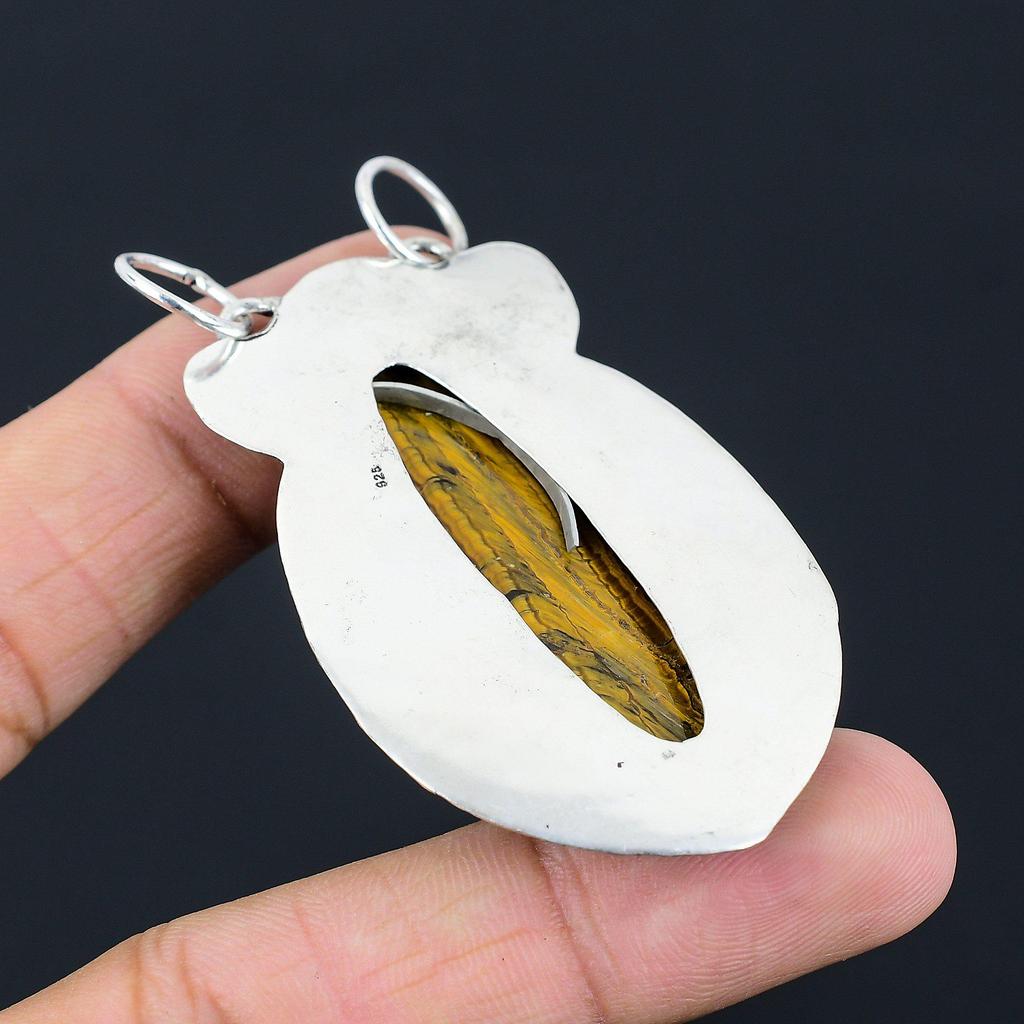 Daughters Day Sale Sterling Silver Carved Tiger Eye Stone Trendy Pendant Jewelry