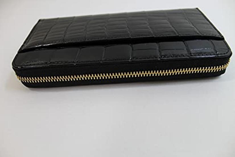 [High-end Kimono Store] [Top-Quality] Shining Black Crocodile Wallet, Authentic Henlon Leather, Round Zipper, Top-Quality