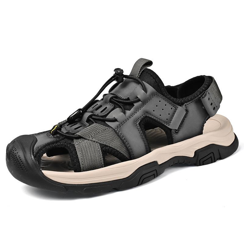 2024 summer new bag head sandals cowhide large size thick-soled breathable outdoor beach shoes trendy casual men's shoes