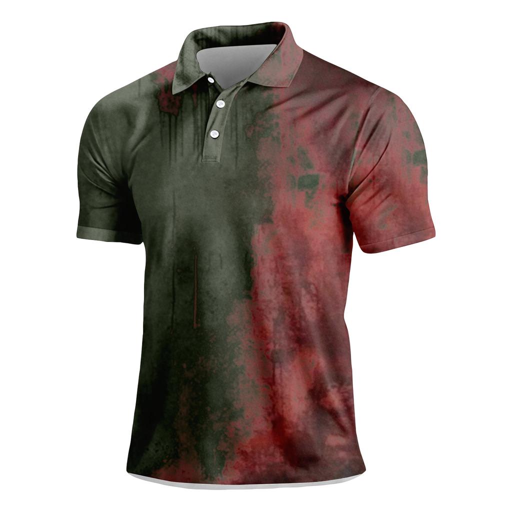 Men's Halloween Print Short Sleeve Polo Shirt Button Up Casual Polo Shirt with Unique Graphic Design for Seasonal Wear