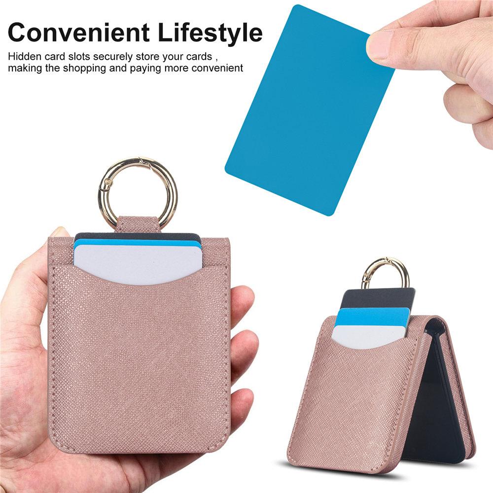 Cross Stripes Leather Ring Phone Case For Samsung Galaxy Z Flip 7 7FE 6 5 4 3 Credit Cards Holder Back Cover For Galaxy Z Flip 6