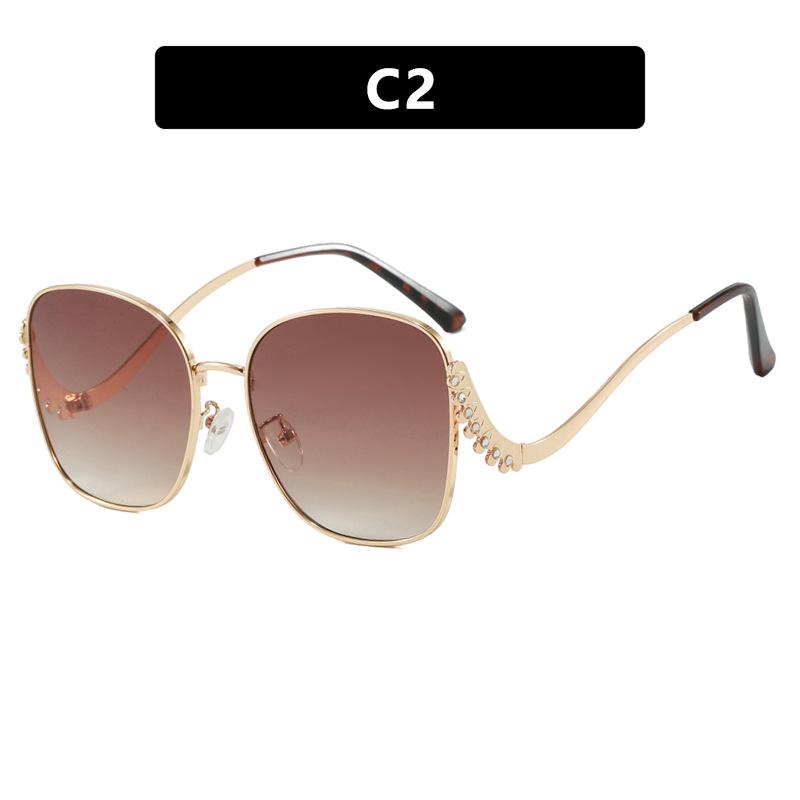 Oversized Sunglasses Women For Female Vintage Sun Glasses Punk Popular Luxury Brand Designer Metal Diamond Curved Leg Shades