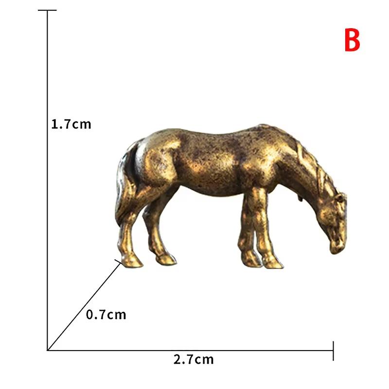 Miniature Antique Brass Long Tail Horse Figurines Feng Shui Ornament Copper Zodiac Animal Mini Desktop Crafts Home Decor gifts