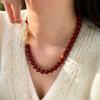 Elegant Crimson Beaded Necklace Double Toggle Clasp Strand Beaded Red Agate Necklace  Women Jewelry