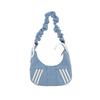 Fashion Denim Hobo Bag Ruched Strap Striped Design Zipper Closure Casual Shoulder Purse for Women