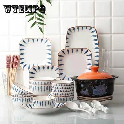 Set Household Japanese Net Red Ins Ceramic Bowl and Plate Set Creative Plate Combination 10 People Tableware Tableware Salad Bowl