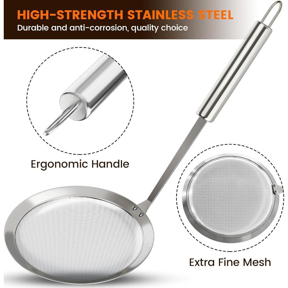 Kitchen Cooking Fine Mesh Food Strainer for Filtering Oil and Foam 1Pcs Skimmer Spoon 304 Stainless Steel Grease Filter Spoon