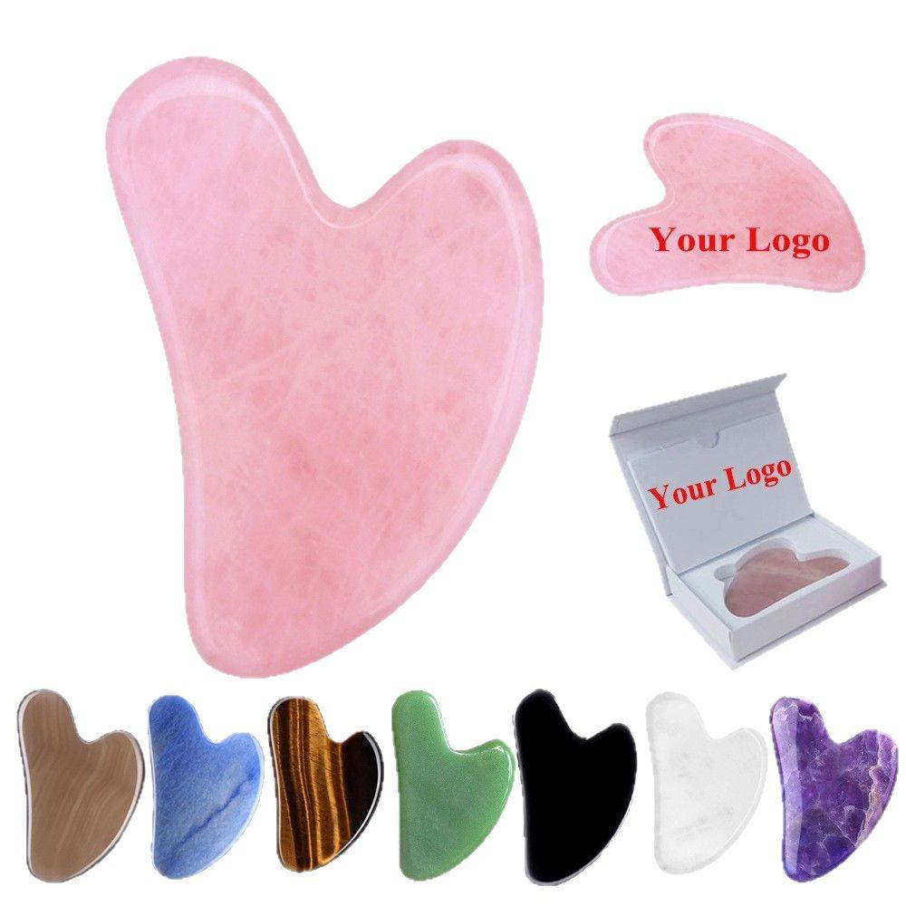 Outil de Massage Facial Gua Sha en Quartz Rose en Forme de Cœur