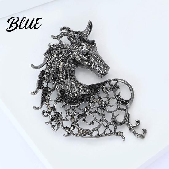 Metal Brooch Pin Alloy Horse Head Design with Sparkling Rhinestones