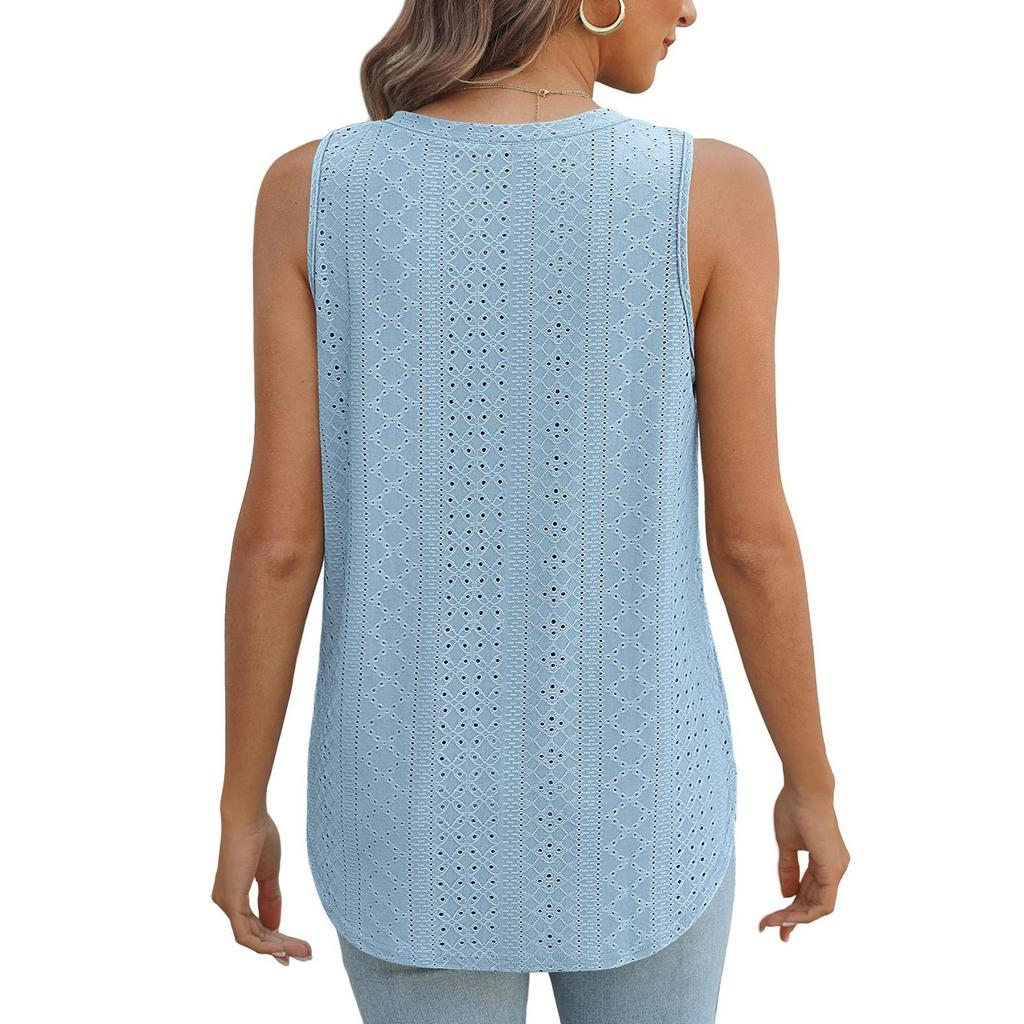 Women's Sleeveless Vest With Scoop Neck Loose Casual Summer Flowing Top Vest