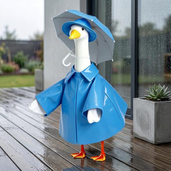 1 Set Porch Goose Outfit Lawn Goose Raincoat Hat And Umbrella Waterproof Goose Costume Rain Jacket for 23 Inch Goose Statue Summer Outdoor Garden
