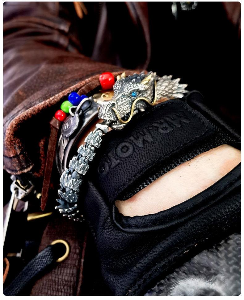 Collector's Grade Handmade Retro Thai Silver Dragon Head Bracelet - High-End Ethnic Fashion Jewelry
