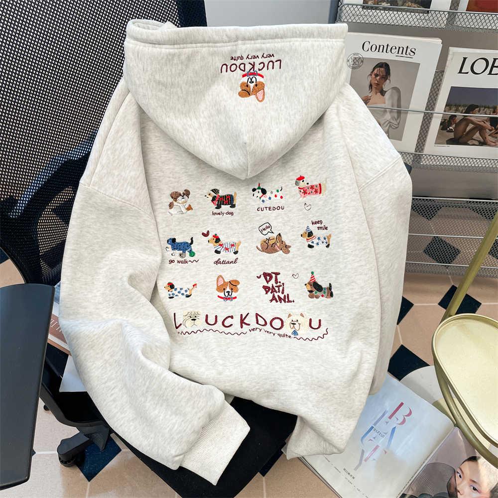 Hanorac Fleece cu Broderie Japoneză Dachshund pentru Femei - Colecția Primăvară/Toamnă/Iarnă 2025