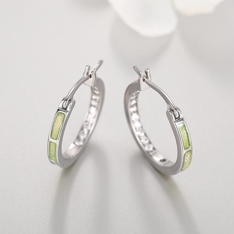 Opal inlaid earrings, women's cubic zirconia lined oval earrings, elegant minimalist jewelry gift