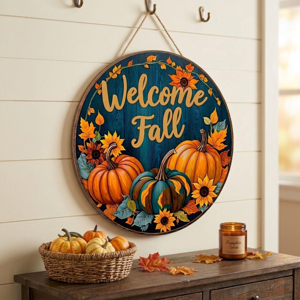 Autumn Leaf Pumpkin Sunflower Door Hanger Autumn Harvest Wall Decor Home Garden Decor
