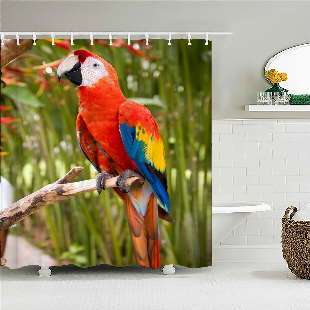 Colorful Birds Parrots Shower Curtain With 12 Hooks Waterproof Polyester Fabric Bath Bathroom Curtain Home Decor, 9 Size