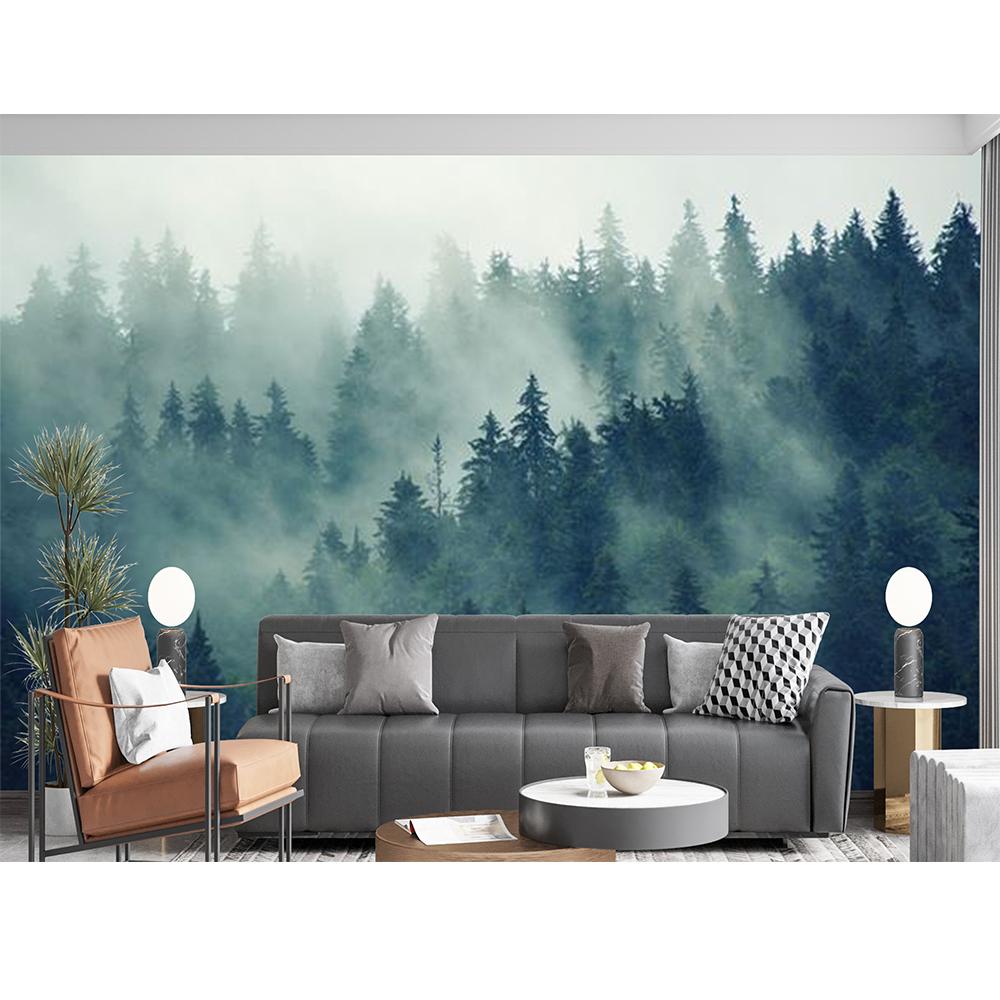 Foggy Forest Woodland Wallpaper Green Nature Landscapes Wall Murals For Bedroom Living Room Home Decor Wallpaper