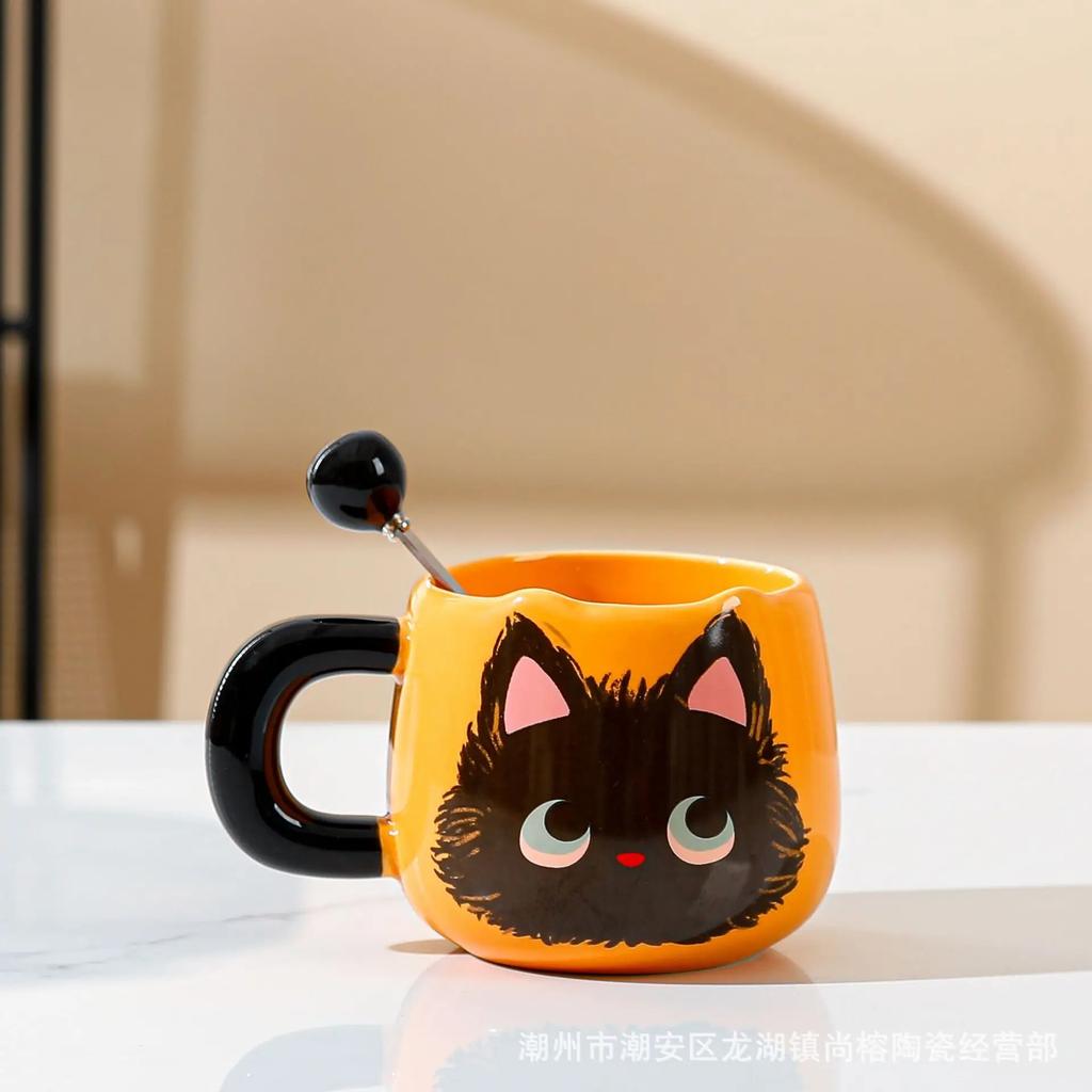 Tazza in Ceramica Gatto Carino Confezione Regalo Tazza per Acqua Domestica Tazza da Caffè di Grande Capacità con Cucchiaino