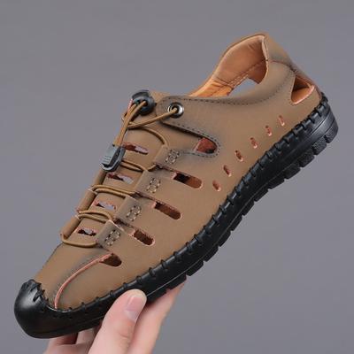 Summer New Men's Sandals Leather Casual Shoes Men's Hollow Breathable Hole Shoes Leather Shoes Trade Men's Shoes