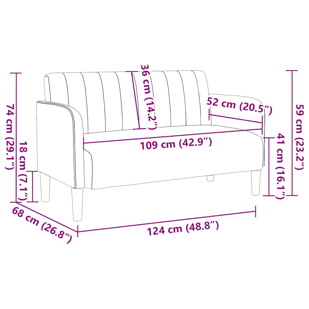Two Seater Sofa Yellow 109 Cm Velvet