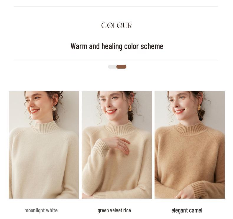 Women's Three-Ply Half-High Neck Cashmere Sweater - Versatile Autumn/Winter Knit Top