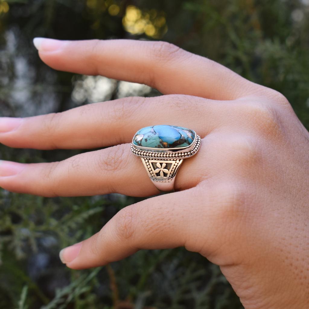 Sterling Silver Turquoise Statement Ring: Designer Gemstone Jewelry
