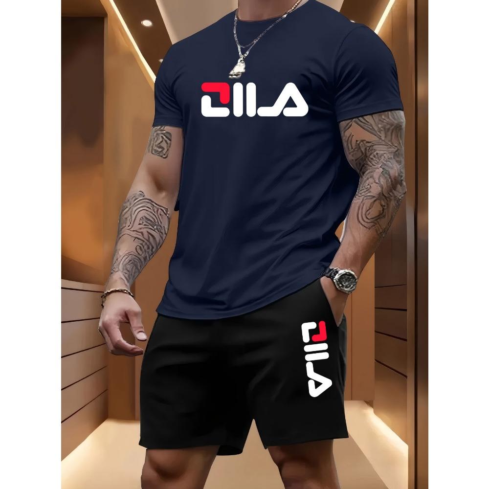 Męski Letni Sportowy Kostium Plażowy Casualowy Zewnętrzny Koszykówka Sportowy Wygodny Dwuczęściowy Zestaw z Modną Luźną Koszulką i Spodenkami
