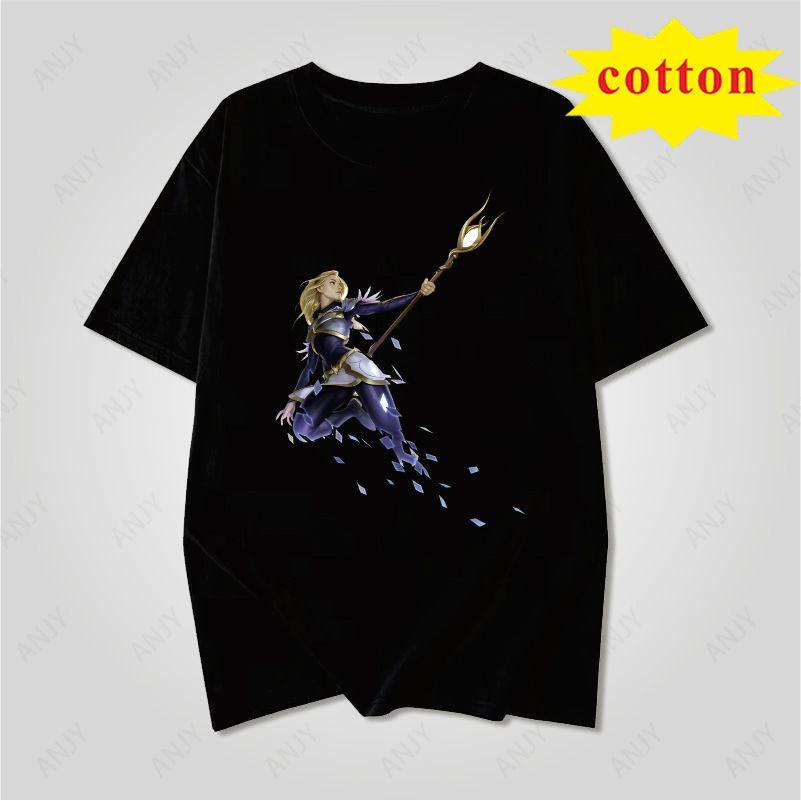 Light And Dark Twin Knights Anime Print Short Sleeve Tshirt Golden Shield Warrior Dark Assassin Gaming Character Unisex Top