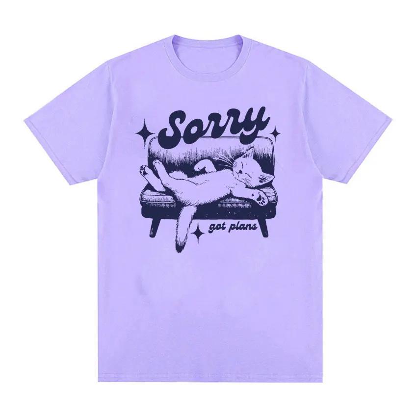 Sorry Got Plans Funny Cat Meme Vintage Graphic T Shirts Men Women's Fashion Trend Tops T-shirt Summer Casual 100% Cotton T Shirt
