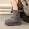 Grubopodeszwowe aksamitne buty śniegowe podwyższające wysokość dla kobiet na jesień i zimę 2025, nowe zagęszczone buty bawełniane o średniej cholewce, do noszenia na dwa sposoby, z klamrą paska, ciepłe, modne
