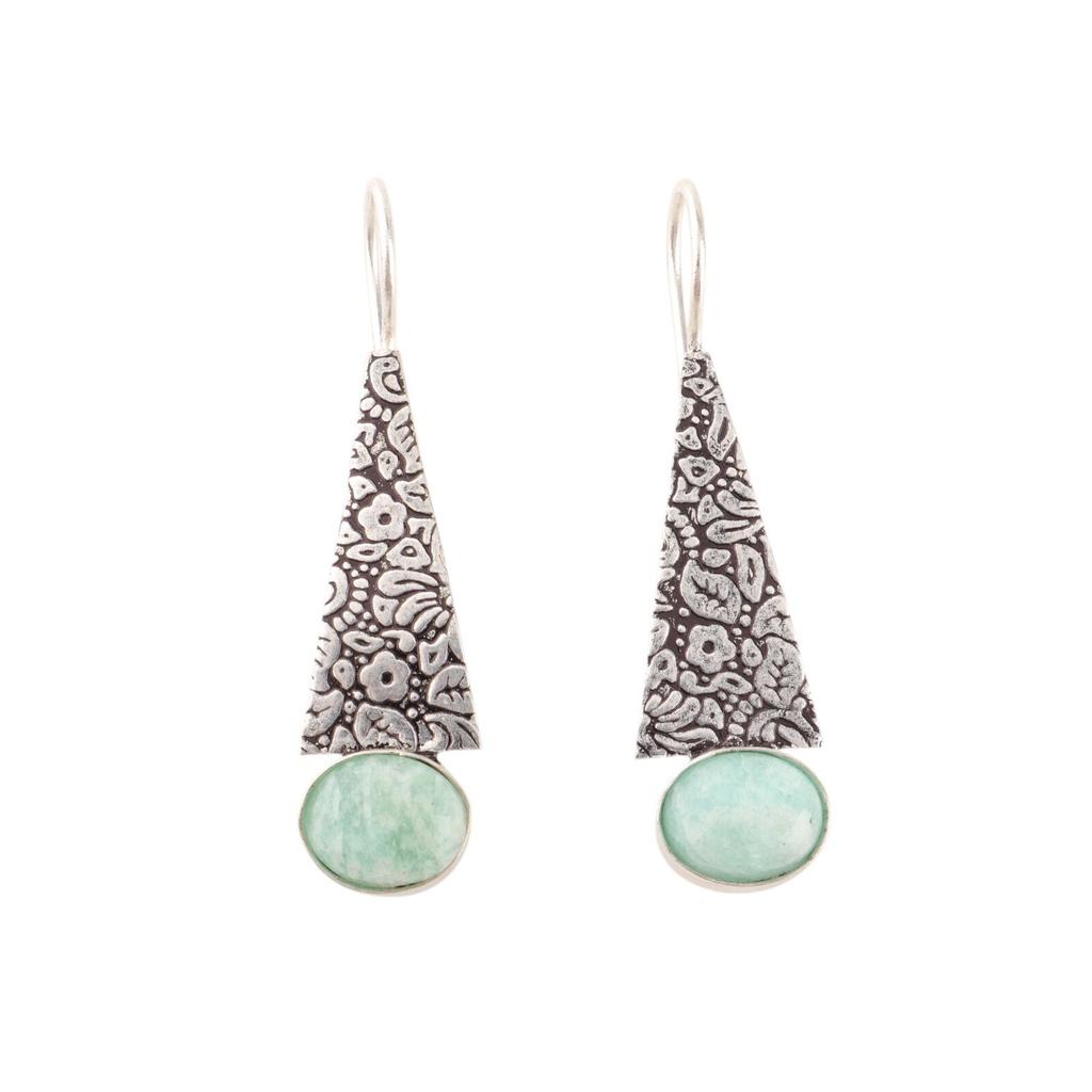 Natural Amazonite Gemstone 925 Sterling Silver Jewelry Handmade Earrings 1.9" EE-165-35