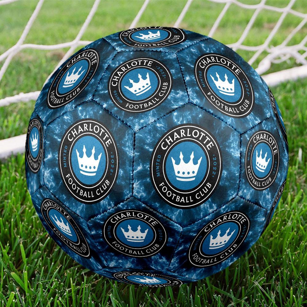 Charlotte FC Size 5 Soccer Ball, Machine-Stitched PVC, Durable & High Bounce, All Ages Fit, Fan Merchandise, Matches & Outdoor Use.