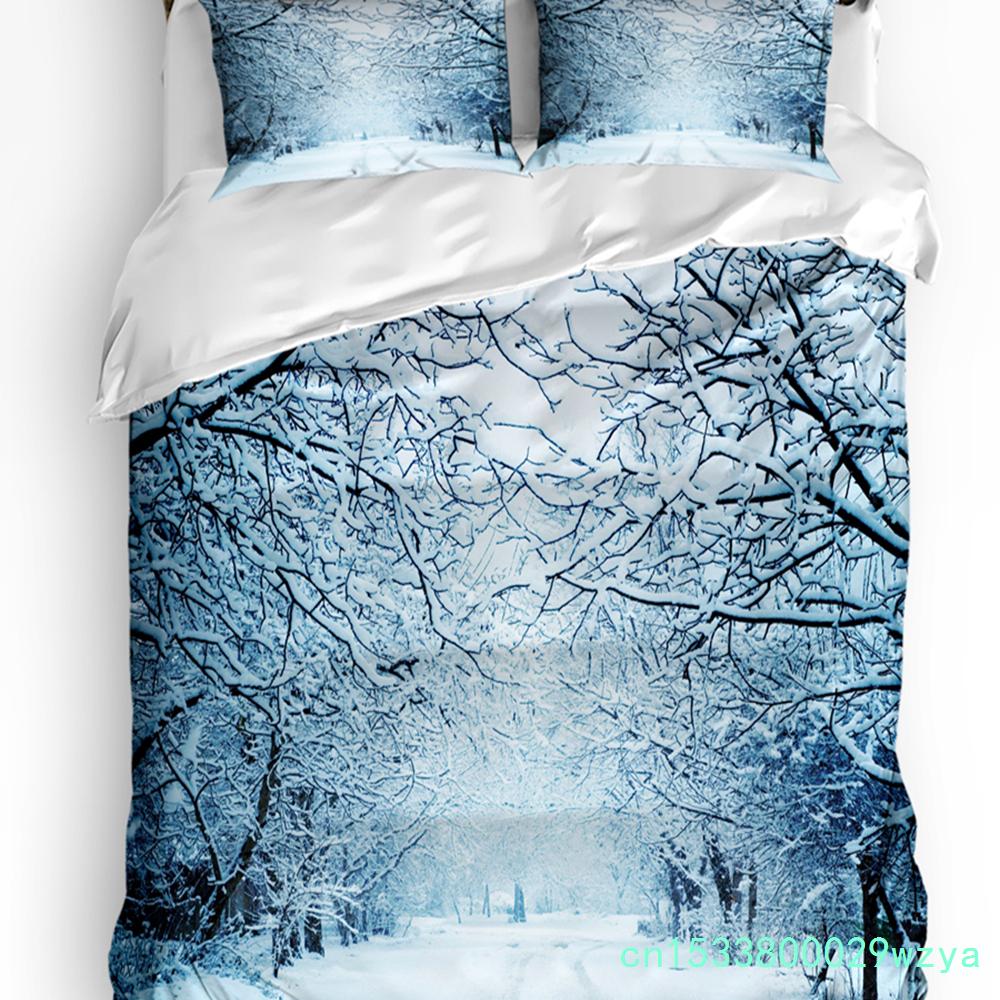 3pcs Bedding Set Winter Snow Mountain Morning Scenery House Duvet Cover Pillow Case Boy Kid Teen Girl Bedding Covers Set