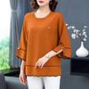 Elegant Chic Hollow Beaded Bow Three Quarter Sleeve Knitwears Women Simple Casual Loose Solid Pullover Knit Top Clothing