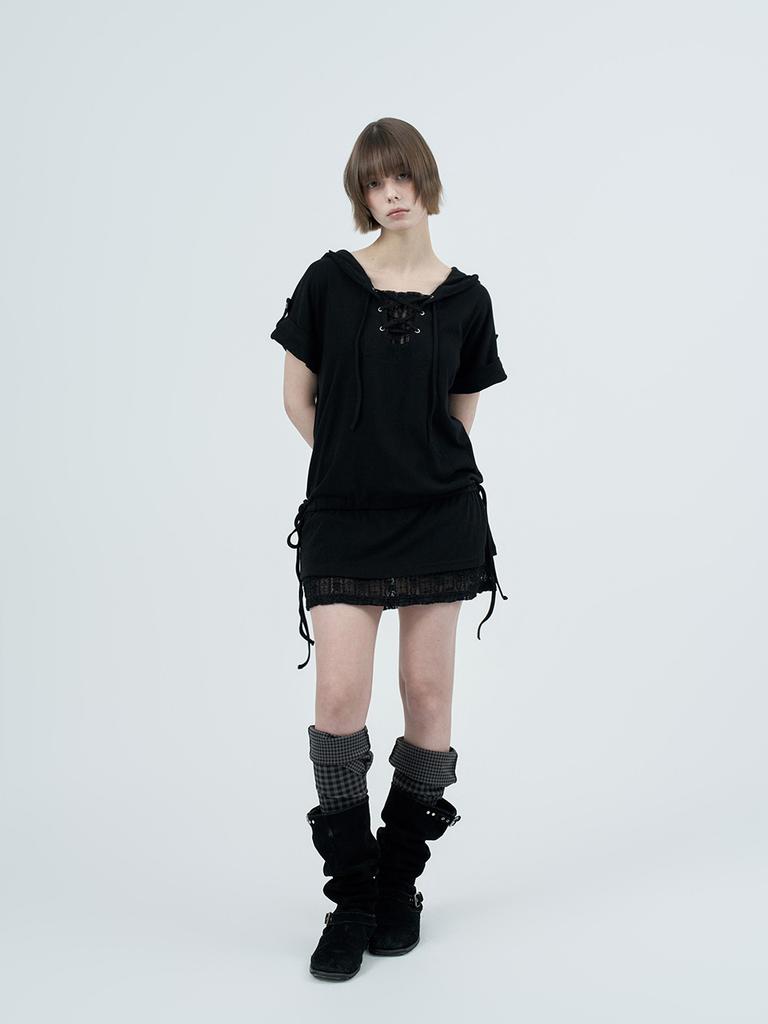 Phased Eyelet Lace Hooded Dress_Black